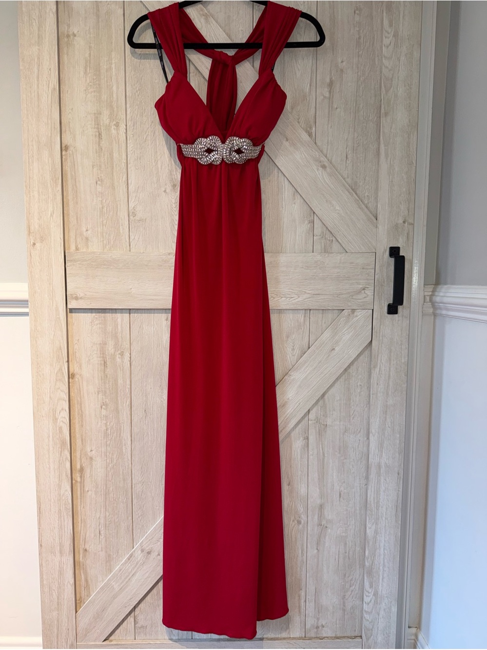 Red Floor Length Halter Dress